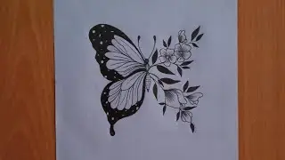 How to draw butterfly. flowers with butterfly. step by step for beginners.#maabdrawings.