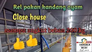 Pembuatan rel angkut pakan, kandang ayam close house semi otomatis