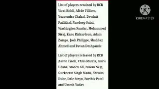RCB retained and released players list ahead of IPL 2021🤩🤩 || RCB players for IPL 2021
