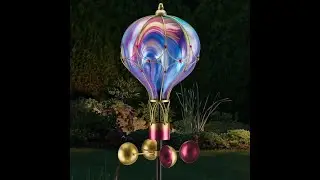 Purple Swirl Hot Air Balloon LED Solar Outdoor Garden Wind Spinner Stake