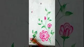 rose flower hand painting design on sik saree, rose flower #shorts, #roseflower, #handpainting,