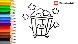 How to Draw Cute Popcorn 🍿 | Easy Drawing Step-by-Step Tutorial