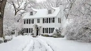 Cozy White House in Fresh Winter Snow | Calming Snowfall Sounds for Rest & Focus and Meditation