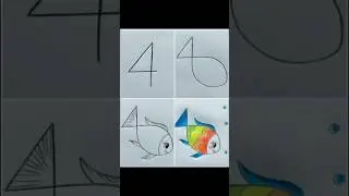 draw a fish 🐟 with (4) 😱 #fish #easy #drawing #artandcraft #shorts #trending #tricks #viralvideo