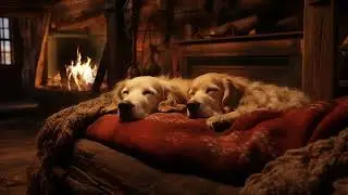 Two Dogs Sleeping and Snoring by the Fireside in a Rustic Cabin, Fire Sounds