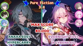 Pure Fiction 3.8 - Anaxa E0S1 Hypercarry & Evernight E0S1 x Cyrene E0 80k score - Honkai Star Rail 