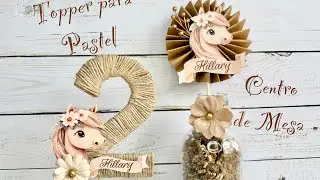 F&Aacute;CIL Topper para pastel y centro de mesa para fiesta de Ni&ntilde;a. Cake topper and centerpiece Boho.