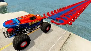 Spider Man Monster Truck Vs Spider-Man Bridge Rescue vs Deep Water