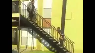 Kid slides down railing to run from mom | ORIGINAL