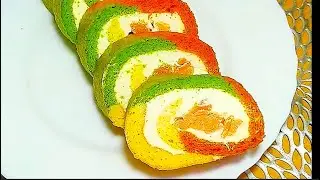 🍥ИДЕАЛЬНАЯ  ПРАЗДНИЧНАЯ  ЗАКУСКА - разноцветный рулет с красной рыбой🐟