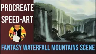 Procreate - Speed Art Mountain Waterfall Fantasy Scene