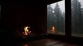 LIVE 4K Heavy Rain & Fireplace Ambience &mdash; Dark Night for Sleep