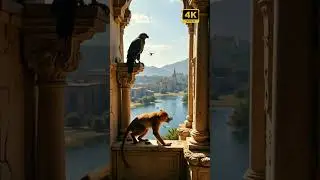 Monkey vs Eagle: Tense Standoff on Ancient Balcony! Nature's Drama Unfolds | #wildlife