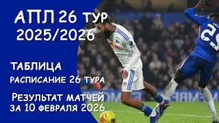 АПЛ 26 тур результат матчей за 10 февраля. Таблица. Расписание 26 тура