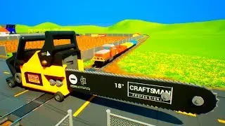 Stop The Train Giant Chainsaw - Brick Rigs Gameplay - Ultimate Car Destruction