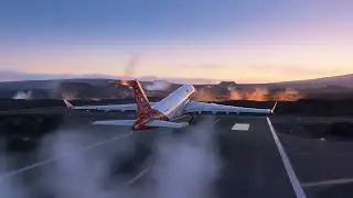 TURBULENCE AT DAWN: Batik Air Airbus A320 Storm Takeoff Challenge Amidst Lava Field Sunrise