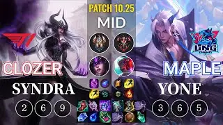 T1 Clozer Syndra vs LNG Maple Yone Mid - KR Patch 10.25
