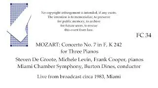 MOZART: Concerto No. 7 in F, K 242,  for Three Pianos     Live circa 1983