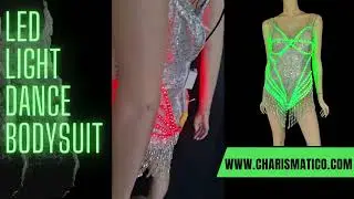 CHARISMATICO Silver Sequin Nightclub LED Light Dance Leotard Bodysuit