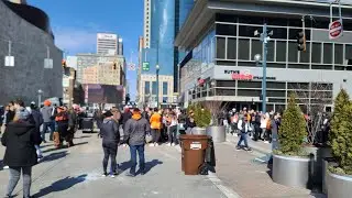 tons of people hanging out at The Banks in Cincinnati on Super Bowl Sunday (February 13th, 2022)