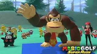 Mario Golf Super Rush Donkey Kong vs Mario vs Ninji vs Pauline in Wild Weather Woods