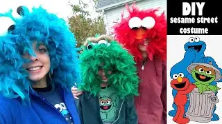 DIY Cookie Monster Elmo Oscar the Grouch Halloween Costumes using Thrift Store Finds #halloween