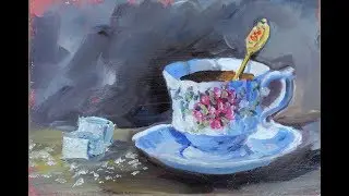 How to paint a tea cup with sugar in oil. DEMO.