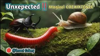 Millipede, Snail & Rhino Beetle Coexistence! Rare Wildlife Footage #millipede  #MillipedeEncounter