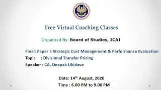 Final: Paper 5 Strategic Cost Management & Performance Evaluation: Evening session- 14.08.2020