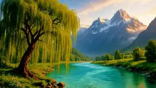 Relaxing Beautiful Turquoise River and Evening Forest Sounds | Nature Sounds| White Noise | 10 Hours