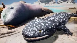 Salamander Adventures! Little Megalodon and Stranded Mosasaurus | Path of Titans | (PT/BR)