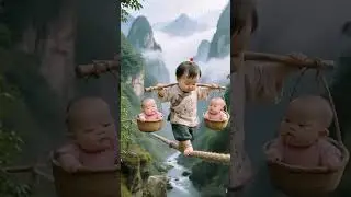 A child wearing traditional clothing carefully balances on a thin rope #aishorts #youtubeshorts