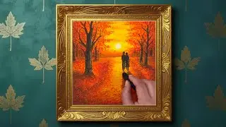 Autumn Sunset Drawing🌅Oil Pastel Live Frame Art Relaxing Piano Playlist🍁How to draw fall ambience🍂