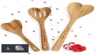 Yinder 3 Pcs Wooden Heart Shaped Spoons Bamboo Valentine's Day Kitchenware Engraved