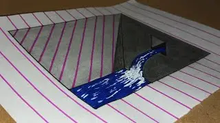 Optical illusion 3d water fall tutorial drawing on the paper for new bigner||3d drawing step by step
