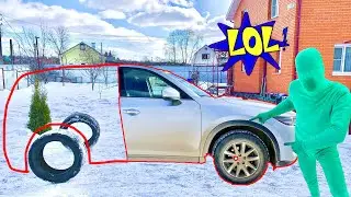 Green Man found Steering Wheel and Wheels and turn in Big Car Mazda 13+