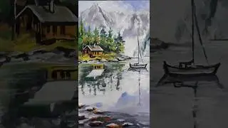 👍 House by the Lake Painting Landscape #art #drawingforkids #drawing #sketching #artprocess