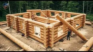 A Young Man Builds a Massive Log Cabin Alone in the Forest