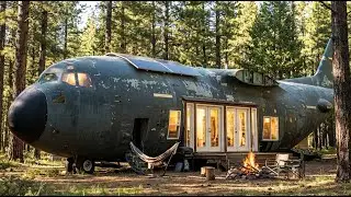 Building a Dream House Inside an Abandoned C 17 Globemaster Aircraft in the Forest ASMR Survival