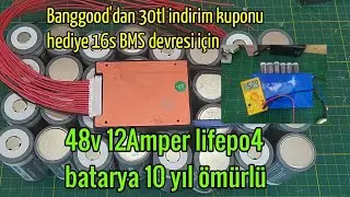 48v 12000 mah lifepo4 Batarya 16s 45A bms 3.2v 6000mah 32 cell Lifepo4 Battery TÜRKİYE'de İLK