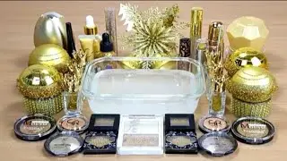 GOLD SLIME Mixing makeup and glitter into Clear Slime Satisfying🌟⭐🌻 Slime Videos city