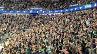 Canast&oacute;n de David Kravish, Club Baloncesto Unicaja de M&aacute;laga, al Bar&ccedil;a. Play Off ACB 2024/25.