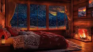 Warm Atmosphere in a Small Hut with Gentle Fireplace sounds | Snowy Serenity | Hibernation Hideaway