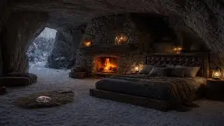 ❄️ Cozy Cave Snowstorm | Blizzard & Fireplace Sounds For Instant Sleep
