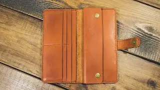 Кожаный кошелек на магнитной кнопке / Leather long wallet with magnetic button