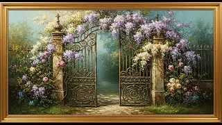 Frame TV Art With Music: Secret Garden Gate Oil Painting | Samsung Frame TV Art | 4K Wisteria Floral
