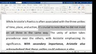 Three Unities, Unity of Action, Unity of Time, Unity of Place/ Poetics/ Aristotle