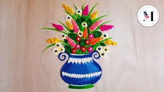 Flower pot Rangoli | Housewarming Rangoli | Colorful Rangoli for Pooja and festivals | रंगीन रंगोली