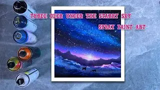Three deer under the starry sky spray paint art