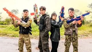 Pretty Girl Nerf War: Captain SEAL Warrior Nerf Guns Couple Idiots Criminal Shotgun Battle